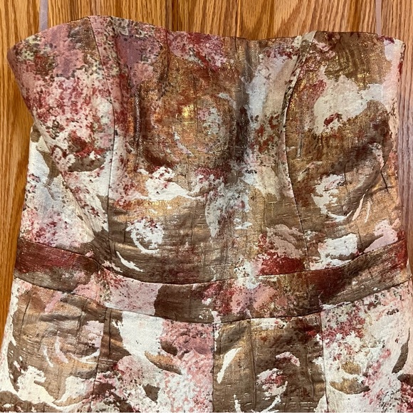 Anthropologie x Hutch Strapless Cropped Wide Leg Metallic Floral Jumpsuit Size 8 - Picture 2 of 8